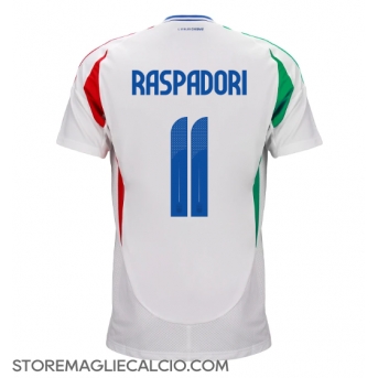 Italia Giacomo Raspadori #11 Maglia Gara Trasferta Repliche Europei 2024